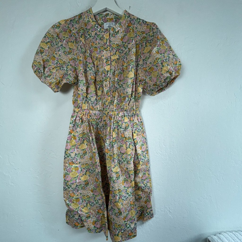 J.Crew Womens Liberty Elysian Day Floral Puff Sleeve Shirt Dress Ps Ba934 New